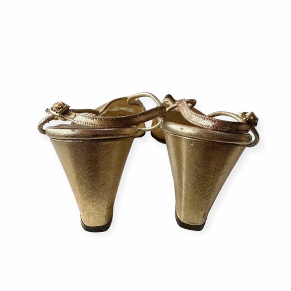 Vintage Herbert Levine Mod Sling Back Pump,  Size 7 1/2 B, Gold - Picture 7 of 16